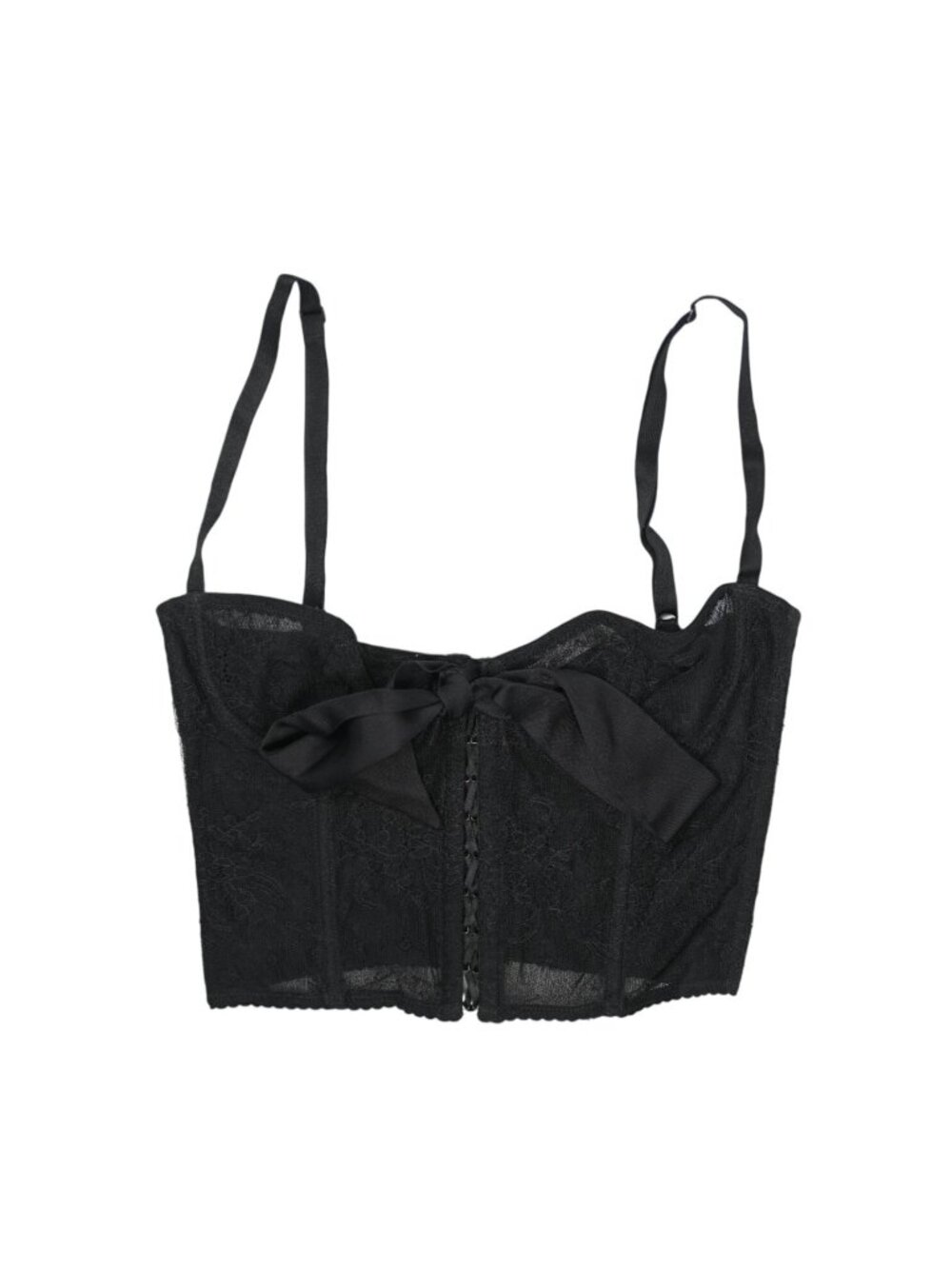 Alessandra Rich Bow Detail Lace Corset in Black